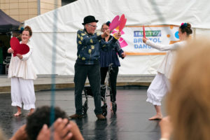 Paul's performance the original spinners bristol, clowning for dementia, Dance for Parkinson's.